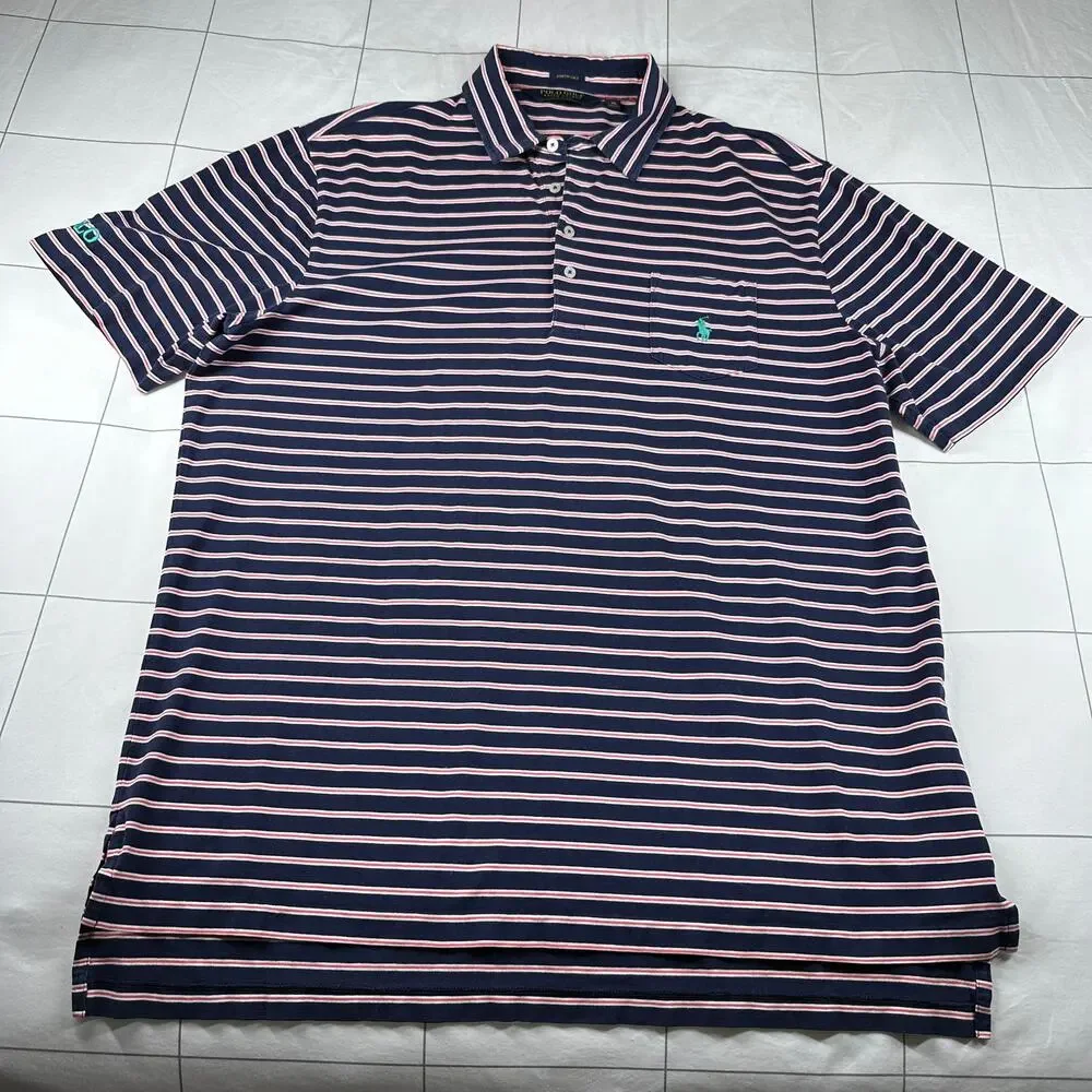 Polo Golf Ralph Lauren Shirt Mens XL Blue Red Striped Polo Stretch Lisle Pony